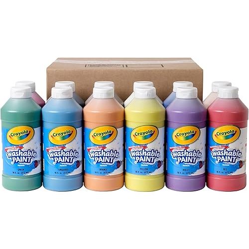 Crayola Washable Paint for Kids (12ct), Teacher Supplies, School Classroom Must Have, Bulk Paint Set, Nontoxic Kids Arts & Crafts Essentials, 16 Oz