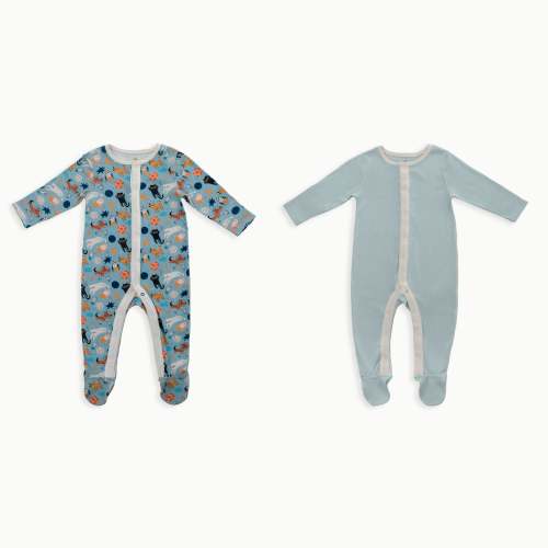Organic Cotton Baby Sleeper, 2-Pack | Space Cats + Solid Blue – Treehouse