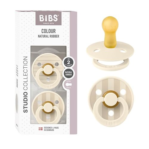 BIBS Pacifiers - Studio 2 Pack | Round Nipple Baby Pacifier | BPA Free Natural Rubber Latex Soother | Made in Denmark | Size 6+ Months | Pin Ivory Vanilla