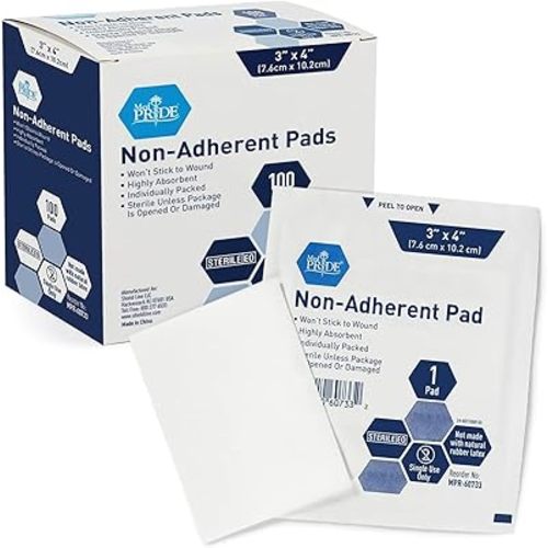 MED PRIDE Sterile Non Stick Pads for Wound Care and Wounds, Highly Absorbent, Painless Removal, Individually Wrapped (3x4 Inch (Pack of 100))