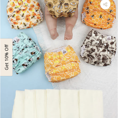 POCKET DIAPER 3.0 WITH INSERTS - 6 PACK(Hardworking Bees)