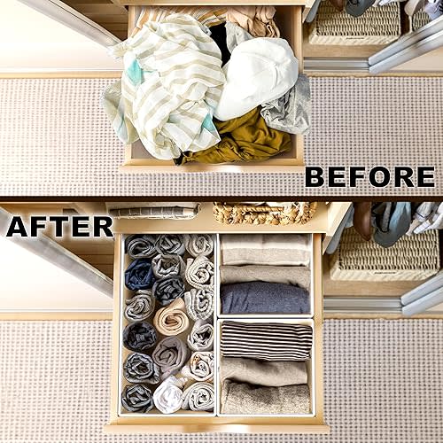 Simple Houseware Foldable Drawer Organizer Set of 12, Beige – Fabric Storage Bins for Clothes, Underwear, Bra, Panty, Socks, Onesies – Closet & Dresser Drawer Dividers for Home Organization