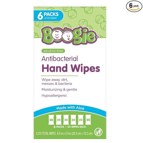 Boogie Antibacterial Hand Wipes - 120 Count - Hypoallergenic & Alcohol-Free - Travel and Diaper Bag Essential