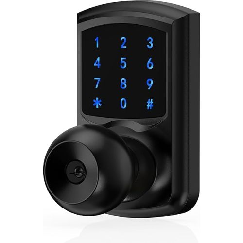 Hidalife Keyless Entry Door Lock with Code, Keypad Door Lock with Handle, Touchscreen Digital Lock with Keypad for Front Door, Auto-Lock, Matte Black