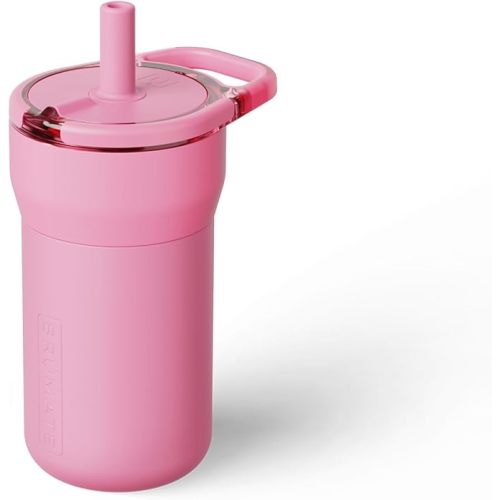 BrüMate Leap 12oz 100% Leakproof Kids Tumbler with Handle & Silicone Soft Straw | Durable Drop Resistant Silicone Sleeve | Made of Insulated Stainless Steel | Cup Holder Friendly | (Primrose)