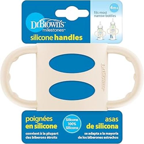 Dr. Brown's Narrow Baby Bottle Handles, 100% Silicone, Easy Grip Removable Handles for Bottle to Sippy Cup Transition, Ecru, 4m+