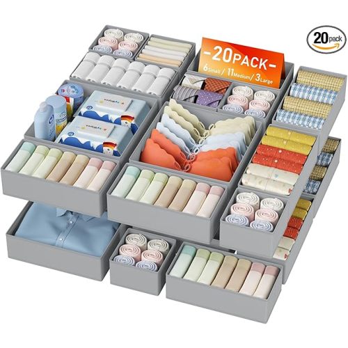 DIMJ Drawer Organizer Clothes - 20 Pack Closet Drawer Organizer Bins for Baby Clothes Storage, Fabric Dresser Organizer for Nursery Bedroom, Foldable Small Drawer Dividers for Underwear Socks