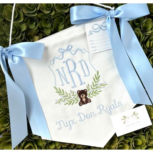 Custom Baby Banner, Bear, Stork or Dogs Welcome Banner, Hospital Door Sign, Baby Shower w ribbons tied in BOWS