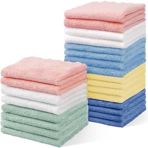 Cuddle Campus 24 Pack Baby Washcloths, 7 x 9 Inch Microfiber Coral Fleece Baby Bath Towels, Ultra Soft Extra Absorbent Face Wash Cloths & Burp Cloths for Newborns Infants Toddlers