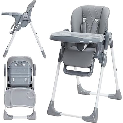 Adjustable & Foldable Baby High Chair with Reclining Seat – Removable Easy-Clean Tray for Infant & Toddler Feeding, Highchair for Babies and Toddlers, Dark Grey