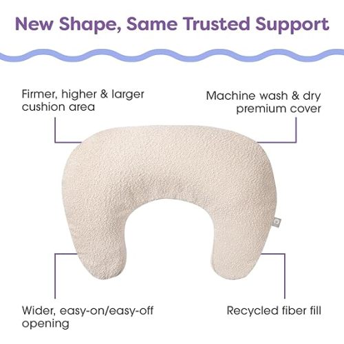 Boppy Nursing Pillow - Ergonomic Bottle & Breastfeeding Pillow with High, Firm, Large Area, Water-Repellent Cushion with Washable Cover; Baby Safety Alliance Verified - Oatmeal Boucle