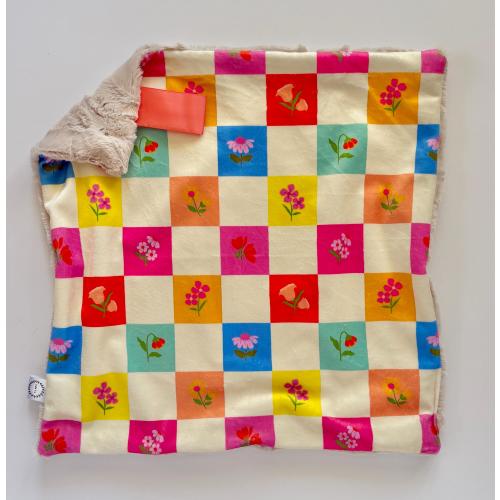 Floral Check, Minky Lovey, Faux Fur Lovey, Pink Lovey, Coral Lovey, Check Lovey, Teal Lovey, Blue Lovey, Girl Lovey, Almond, Tan, Retro