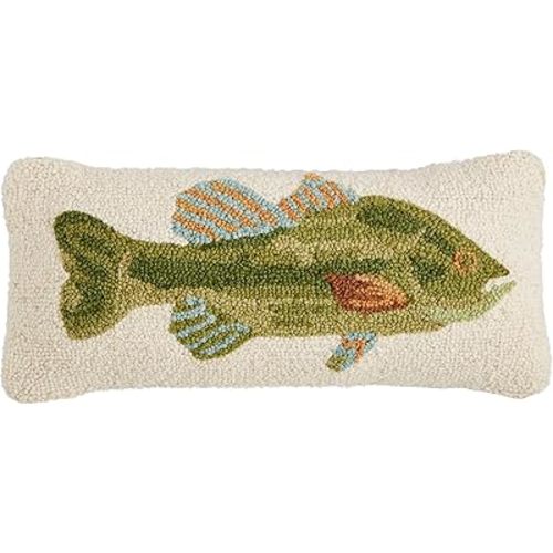 Mud Pie Fish Hook Wool Pillow; 8" x 18"