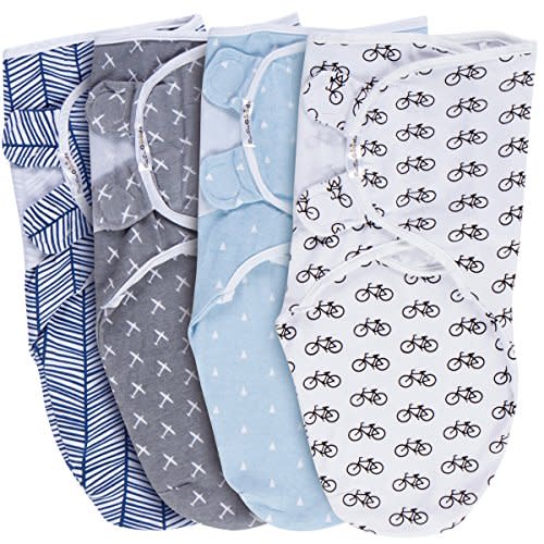 BaeBae Goods Swaddle Blanket, Adjustable Infant Baby Wrap Set of 4, Baby Swaddling Wrap Blankets Made in Soft Cotton