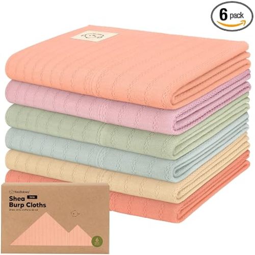 Organic Cotton Burp Cloths Baby Girl,Boy,6pk Burp Rags(Muted Pastel, Stria)