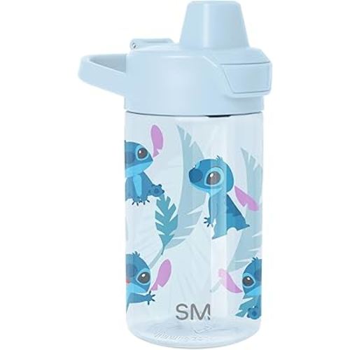 Simple Modern Disney Kids Tritan Plastic Summit Water Bottle | 12 oz BPA-Free Cup with Covered Leak Proof Straw Lid for Girls, Boys, Toddlers | Tropical Stitch