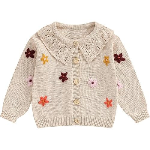 Baby Girl Cardigan Sweater Infant Toddler Floral Embroidered Button Down Knit Sweaters Fall Winter Clothes
