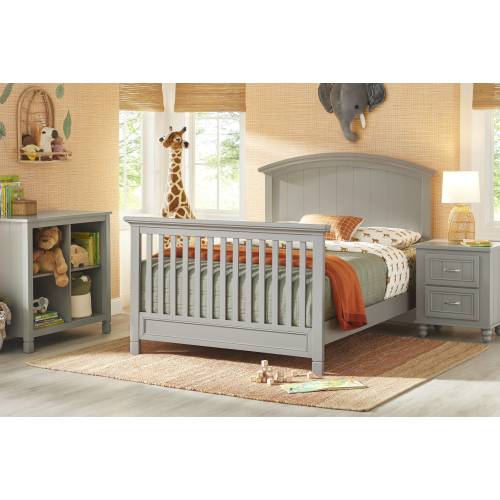 Cottage Colors 4 Pc Gray Bedroom Set With Crib, Bookcase With Changing Tray, Conversion Rails, Toddler Rail