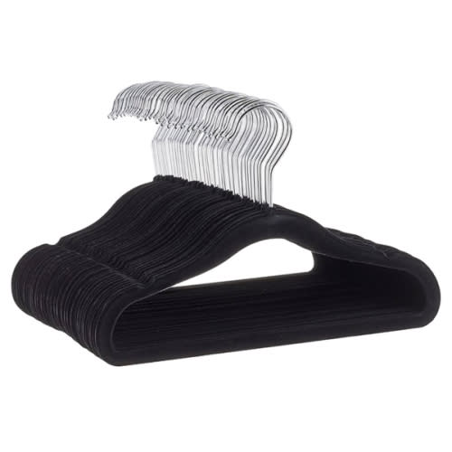 Amazon Basics Kids Velvet, Non-Slip Clothes Hangers for Infant and Toddler, 11.6 in (for baby clothes), Pack of 50, Black