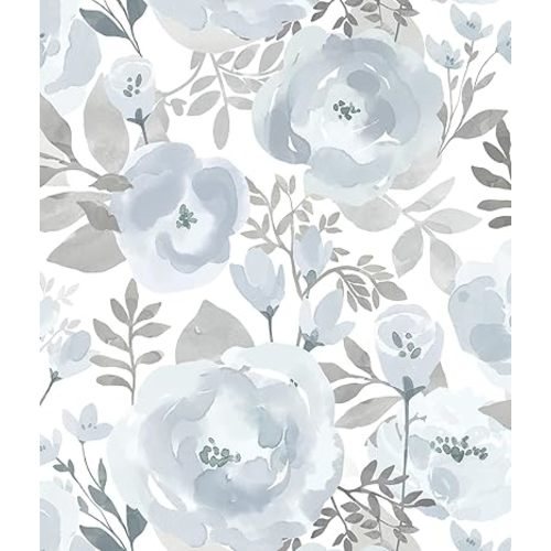 Orainege Floral Wallpaper Peel and Stick Wallpaper 17.3inx118.1in Self Adhesive Wallpaper Boho Contact Paper Removable Decorative Wall Paper for Bedroom Bathroom Shelf Liner Decor Vinyl,Blue