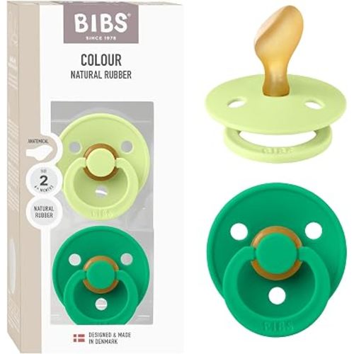 BIBS Colour Pacifier, 6-18 Months, 2-Pack, Anatomical Nipple, Matcha/Cactus