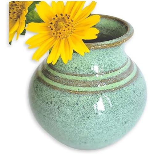 Handmade Dandelion Flower Pot for New Mommy to Be - Miniature Pottery Vase for Baby Shower Favor Presents Green
