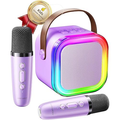 Kinglucky Mini Karaoke Machine for Kids & Girls Age 3–12, 2025 Top Christmas & Birthday Gift for 3–12 Year Old Girls Gift, Kids' Personal Video Players Accessories with 2 Wireless Microphones – Purple