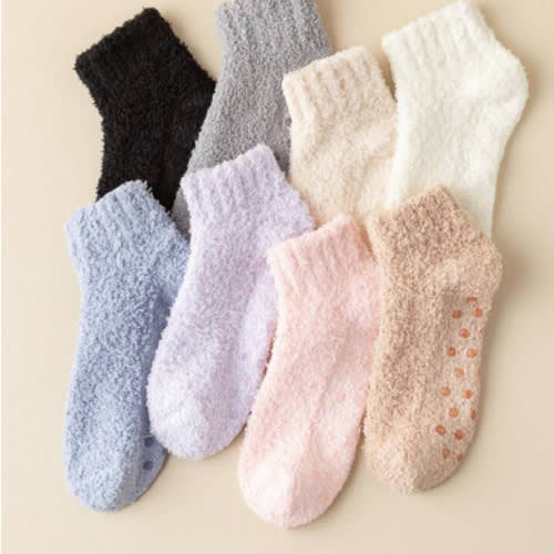 3pairs Women's Random Color Thickened Velvet Slip-resistant Socks With Fleece, Suitable For Daily Wear In Winter