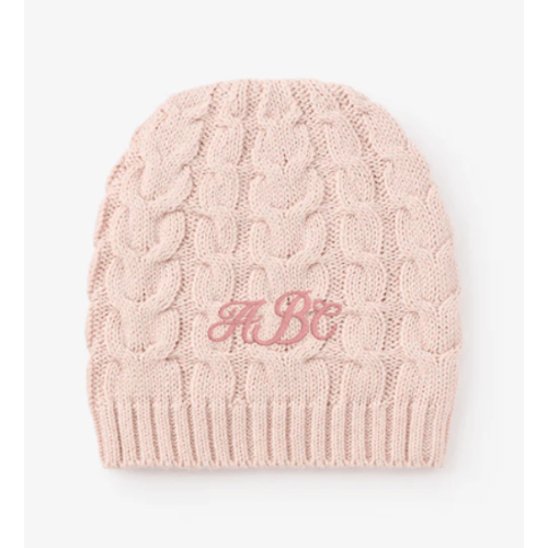 Pale Pink Horseshoe Cable Knit Baby Hat – Elegant Baby