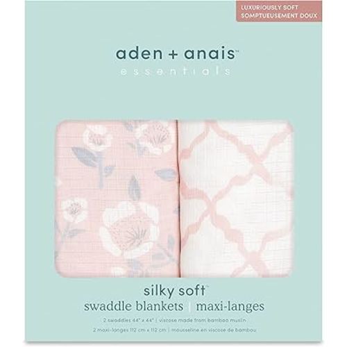 aden + anais Silky Soft Swaddle Blanket, Boutique Muslin Blankets for Girls & Boys, Baby Receiving Swaddles, Ideal Newborn & Infant Swaddling Set, Perfect Shower Gifts, 2 Pack, Stencil