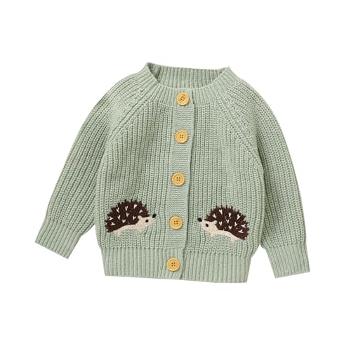 Baby Toddler Boy Girl Cardigan Knit Sweater | Soft and Elastic Long Sleeved Jumpers Coats Warm Fall Winter Clothes with Cute Hedgehog