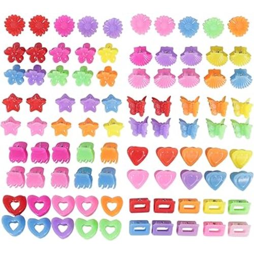 Lawie 90 Pack Small Mini Rainbow Flower Star Heart Butterfly Plastic Hair Claw Clips Jaw Barrettes Grip Clamps Pins Updo Decorative Bun Bangs Braids Y2K Accessories for Kids Toddler Baby Girls Dolls