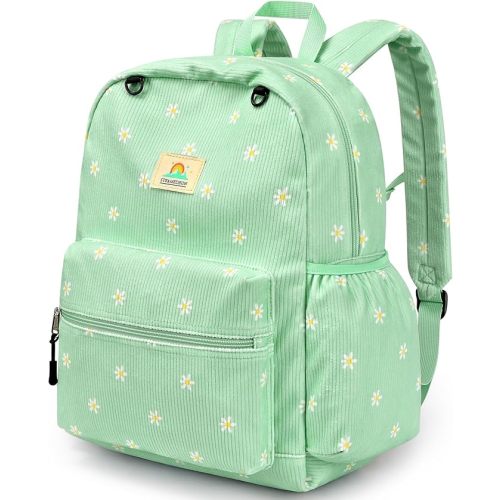 STEAMEDBUN Corduroy Kids Backpack for Girls and Boys 5-8: Girls Backpack for Elementary Kindergarten - 15 inch Cute Backpacks for Kids - Daisy