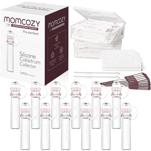 Momcozy Colostrum Collector Reusable Breast Milk Collector with Storage Case and Cotton Wipe, Portable Colostrum Container BPA Free, Multi-Use Collector 5ml-12pcs