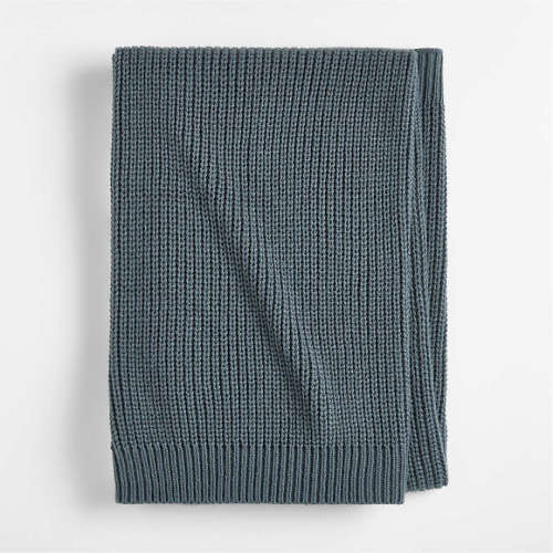 Rib Knit Slate Blue 100% Organic Cotton Baby Stroller Blanket