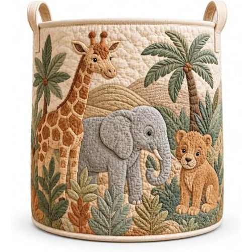 Quilted Fabric Laundry Basket, Safari Animals Storage Baskets, Woodland Nursery Decor, Woodland Baby Shower Decoration