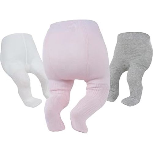 American Trends 2/3-Pack Baby Girls Cotton Knit Tights, Stretchy, 0-2 Years