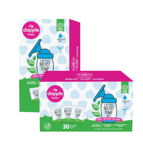 Breast Pump Wipes by Dapple Baby, Hypoallergenic & Powered by Plants, Removes Milk Residue, Leaves No Taste, Singles, Fragrance Free, 30 Count (Pack of 1)