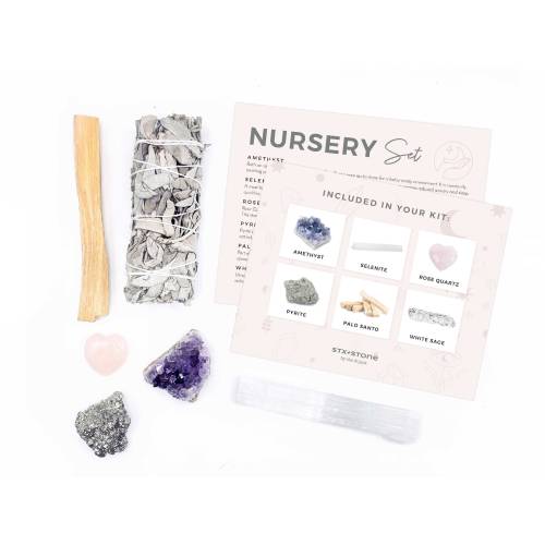 NURSERY//NEW BABY Crystal Kit - Ameythst, Selenite, Rose Quartz, Pyrite, Palo Santo, White Sage Smudge