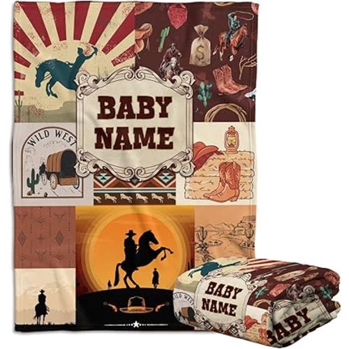 Western Blankets: Personalized Cowboy Blankets for Baby Boys, Custom Fleece Blankets in 3 Sizes - Newborn to Toddler