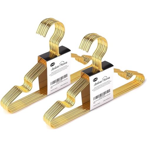 Amber Home 12Inch Gold Kids Baby Hangers 20Pack, Strong Metal Children Clothes Hangers for Closet, Space Saving Infant Hanger for Toddler Coats Pants (Gold, 20)