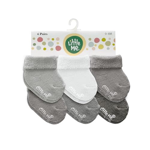 Little Me Baby Socks – 6-Pack Terry Turn Cuff Socks for Newborns, Infants & Babies, 0–6 Months