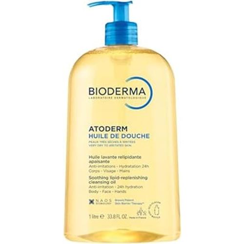 Bioderma Atoderm Shower Oil, Cleansing Oil For Face & Body, Nourishing Cleansing Oil For Dry to Atopic Sensitive Skin For Softer & Smooth Skin For Your Whole Family