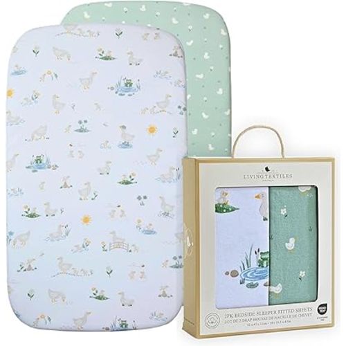 100% Organic Cotton Bedside Sleeper Bassinet Fitted Sheet 2 Pack -Premium Fabric for Baby's Best Comfort,Super Soft Baby Quilt, 92x47x12cm Soft,Breathable,Snug Fit GOTS Certified(Goosey Goosey)