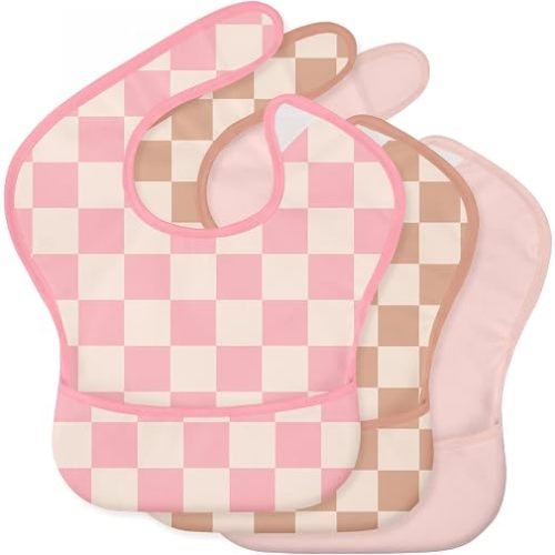 3 Pack Waterproof Baby Bibs for Eating, Mess Proof Feeding Bib