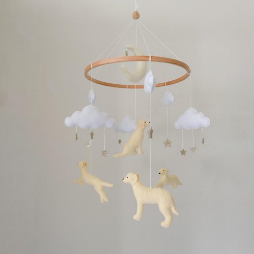 Dog Baby Mobile | Labrador Retriever Felt Crib Decor | Handmade Mobile with Stars and Clouds for Dog-Themed Nursery