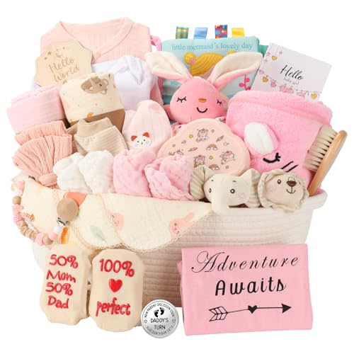 Baby Shower Gifts Basket for Girls, Newborn Essentials Must Haves,Gender Reveal Gifts, Newborn Essentials Must Haves, Premium All-in-One Gift Set for new Mom, Essentials with Keepsakes for First Visit