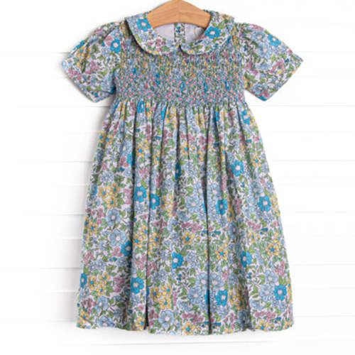 Carnival Carnations Smocked Dress, Blue – Stitchy Fish