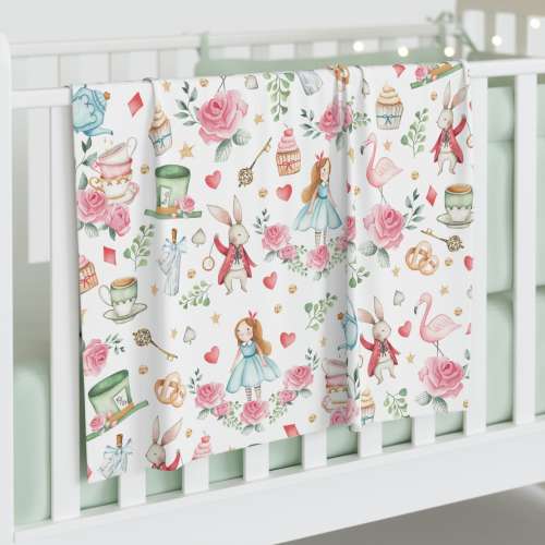 Alice in Wonderland Baby Swaddle Blanket | Pink Floral Mad Hatter Tea Party Baby Girl Nursery 30″×40″ Swaddle Blanket Newborn Gift Idea AL1