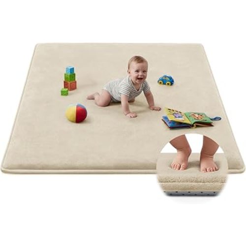 Baby Play Mat for Floor,Tummy Time Area Rug 50x50 Playpen Muscle Mat Beige